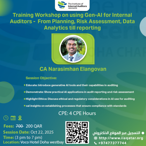 Training Workshop on using Gen-AI for Internal Auditors -  From Planning, Risk Assessment, Data Analytics till reporting