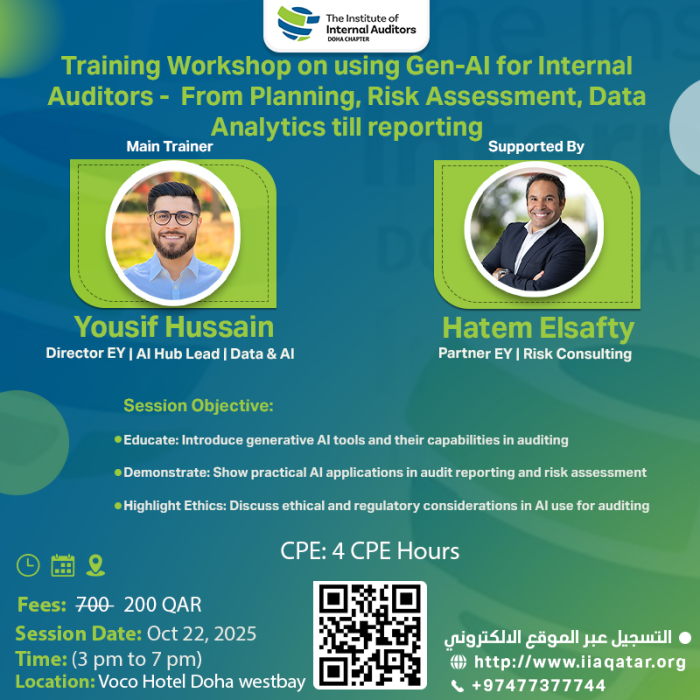 Training Workshop on using Gen-AI for Internal Auditors -  From Planning, Risk Assessment, Data Analytics till reporting